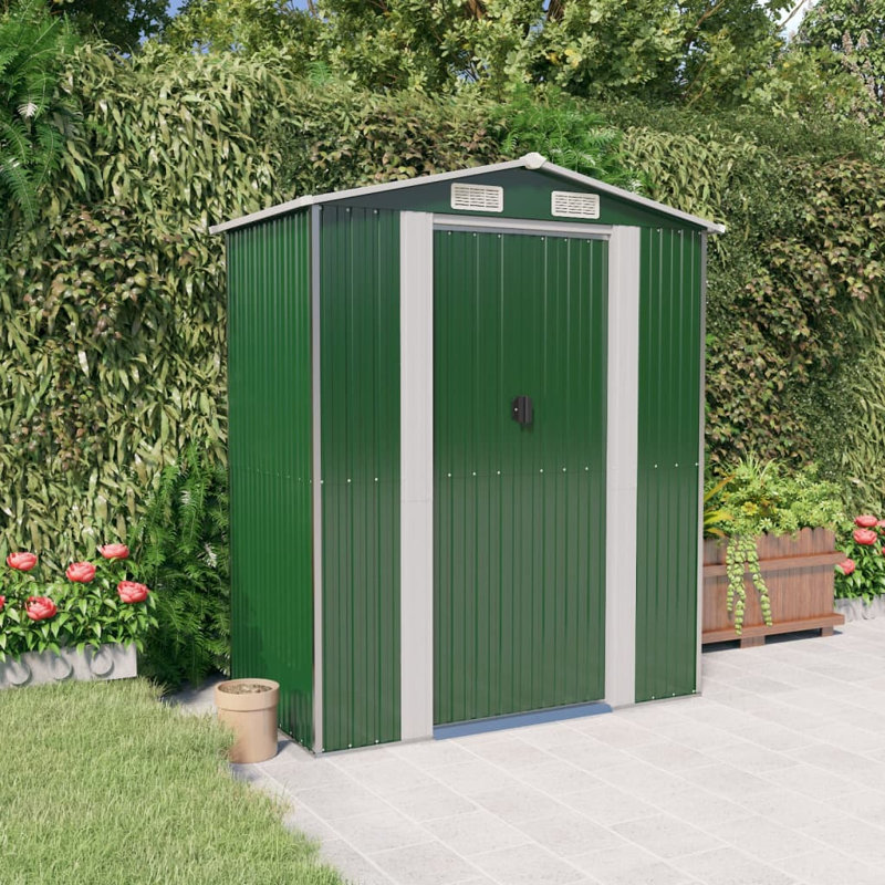 Galvanised Steel Apex Garden Shed, Green, 223cm H X 192cm W X 108cm D