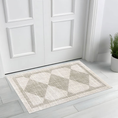 Arthur Diamonds Neutral Small Washable Floor Mat