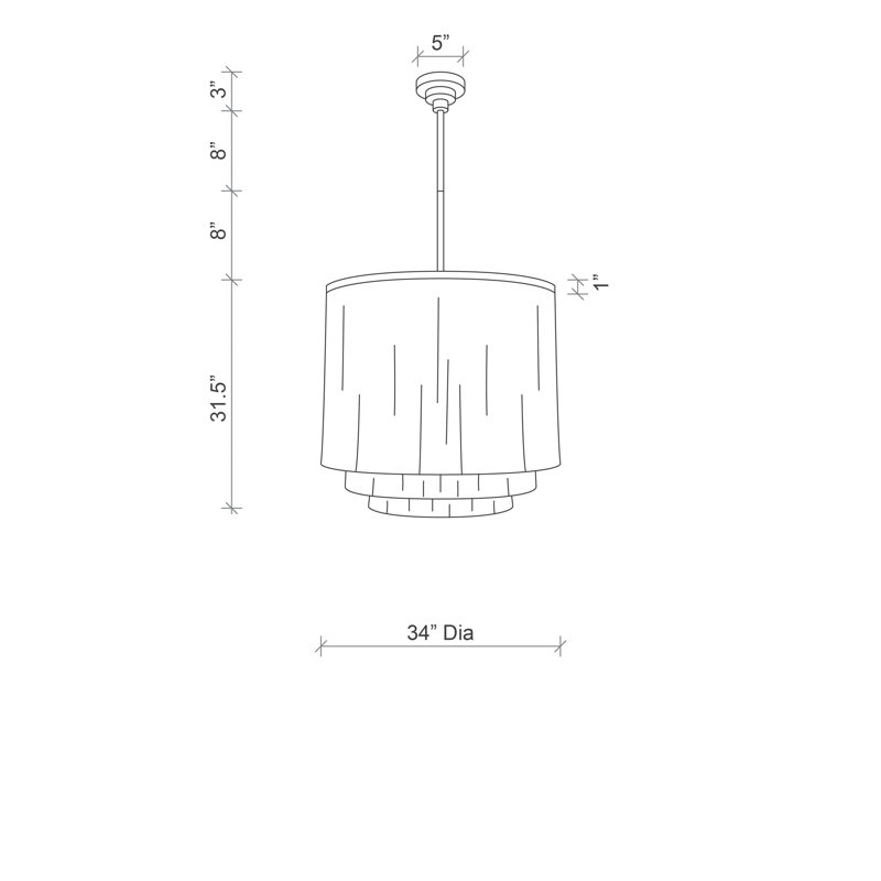 Fringe Leather Chandelier w/ Solid Accents, Brass, 30" H x 26" W x 26" D, 4