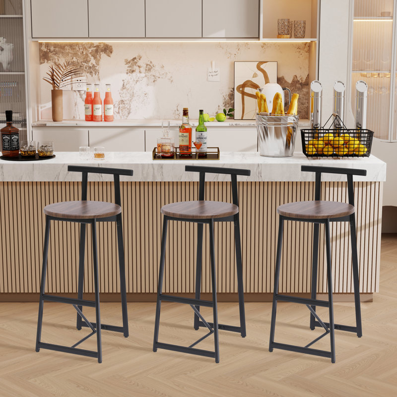 Height Counter & Bar Stools With Metal Frame(Set Of 3), Walnut