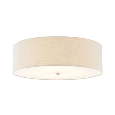 Textile - Classic Drum Flush-Mount -Linen Fabric Shade - 24"D x 24"W x 7.75"H