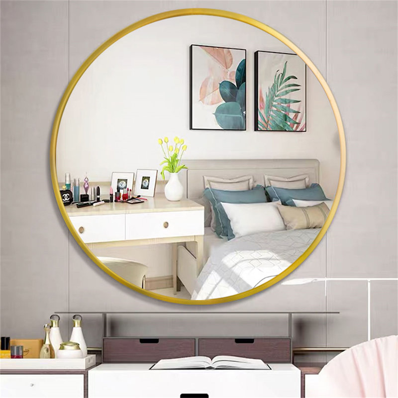 Miroir rond trempé pour salle de bain, 36,13 po x 36,13 po, Or, Métal