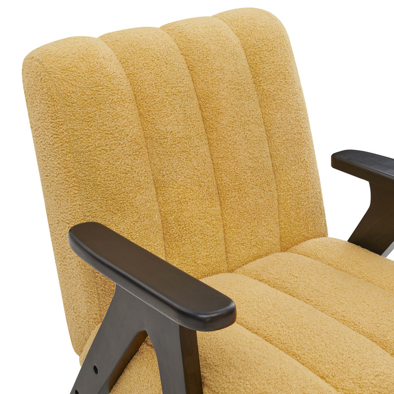 Chaise en bois avec accoudoirs et coussins de dossier jaune chaud, Jaune