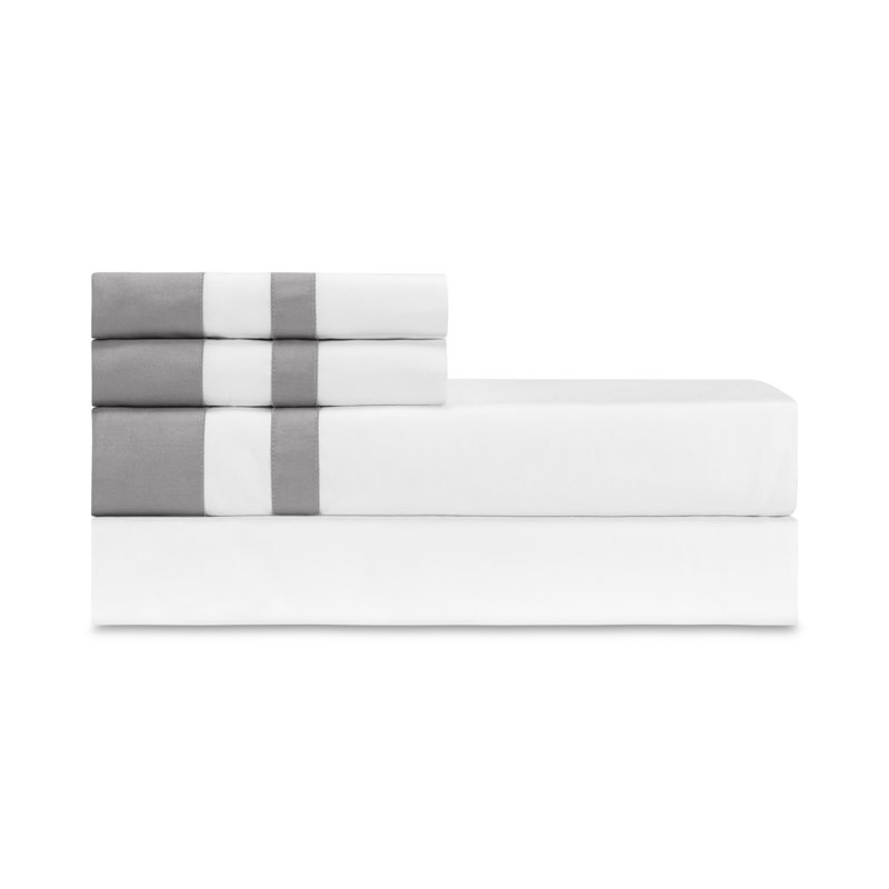 Savoy Sateen Sheet Set, California King Sheet Set + 2 Pillowcases, White/Chrome
