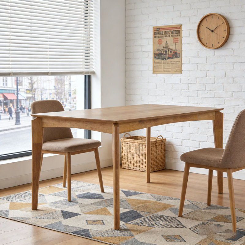 Table de salle à manger, bois d'hévéa avec placage de noyer