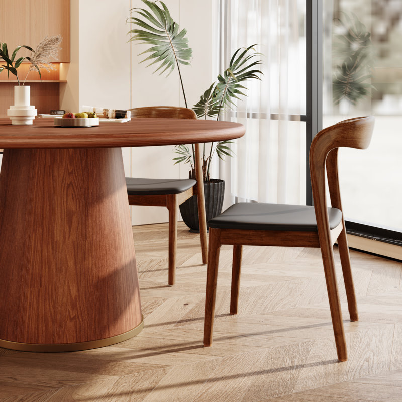 Ensemble de table de salle à manger 7 pièces avec plateau en bois massif et 6 chaises en polyuréthane pour maisons modernes / Mid-Century