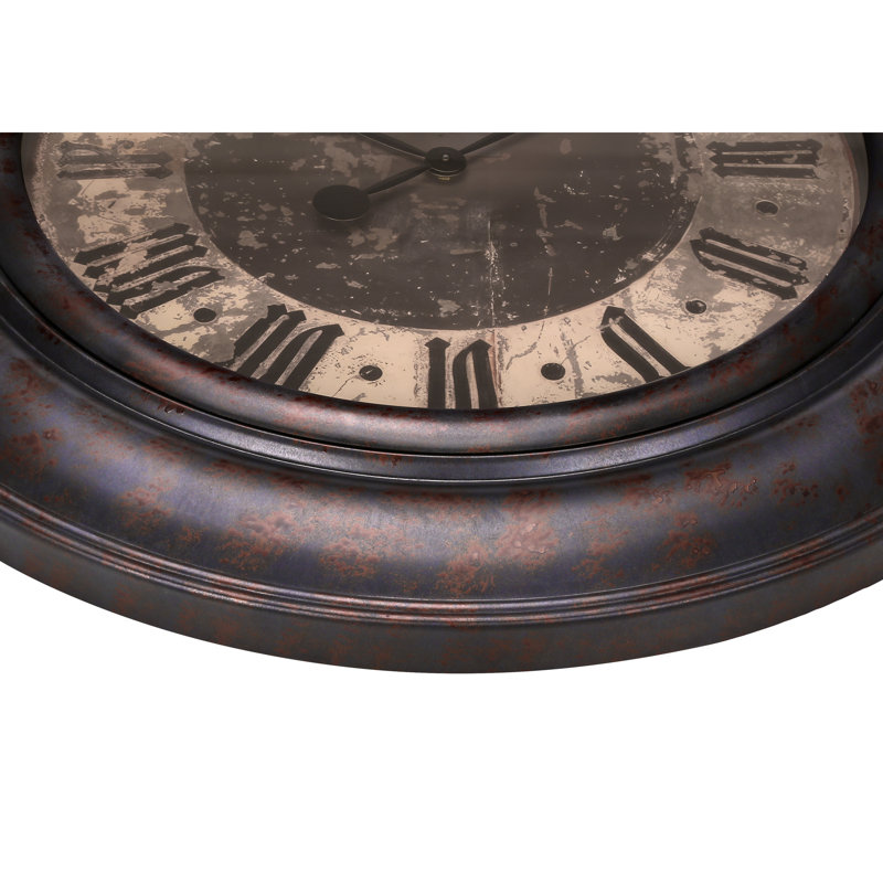 Horloge murale ronde 30 po, grande horloge murale, bleu antique, transitionnel, Brun