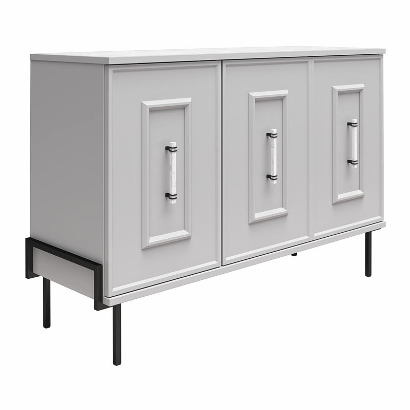 Dove Gray 3-Door Accent Cabinet with Faux Marble Top