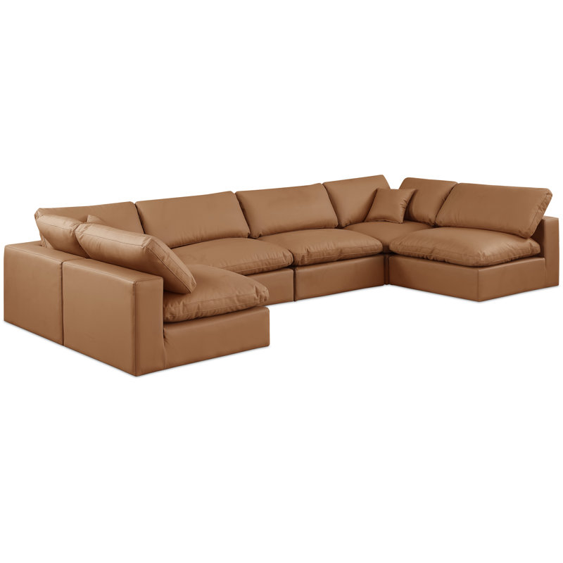 Canapé modulaire réversible en similicuir de 160 po de largeur, Cuir cognac végétalien