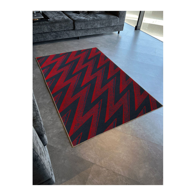 Tapis décoratif moderne et zigzag bleu marine à motif géométrique lavable à la machine