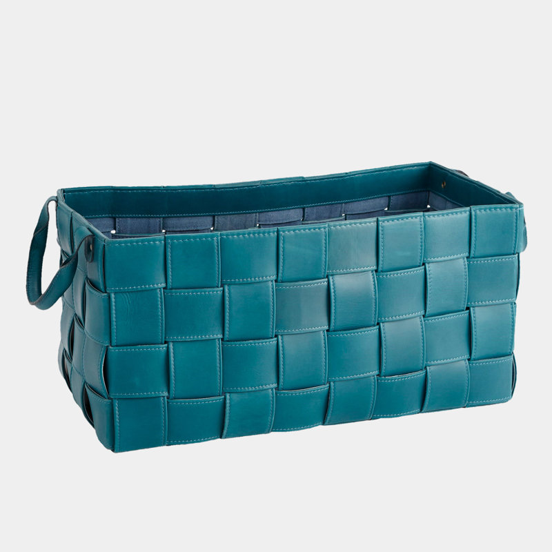 Soft Woven Leather Basket-Orange-Lg, Blue, 12" H x 12" W x 24" D