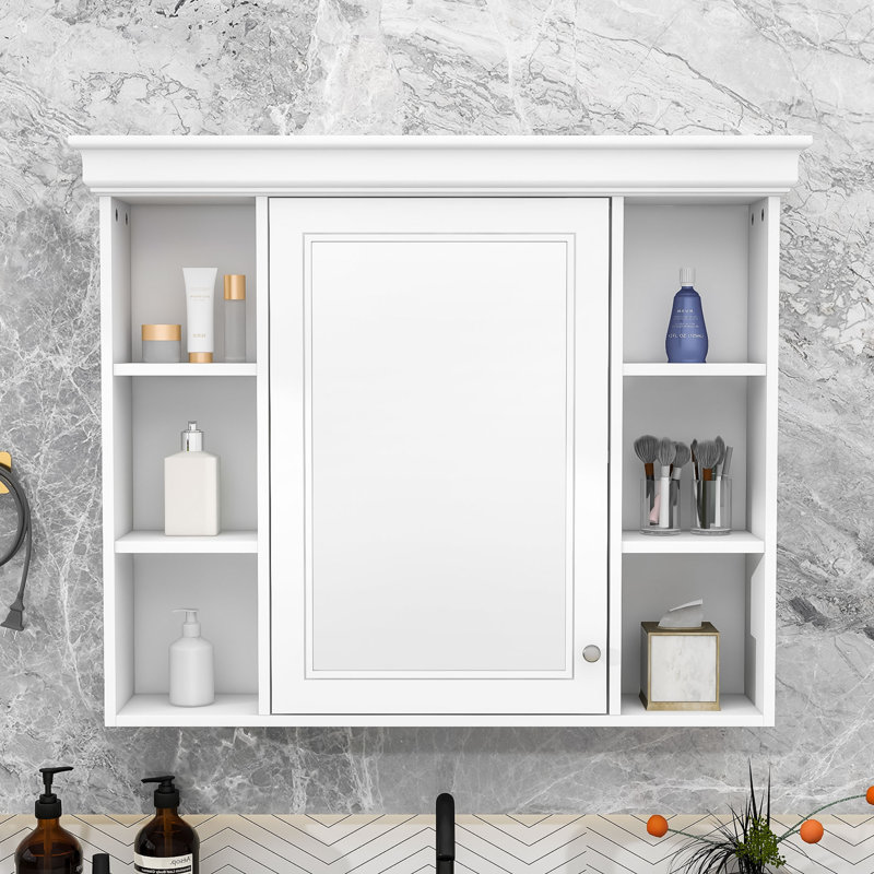 Armoire de rangement murale élégante avec porte miroir, Blanc