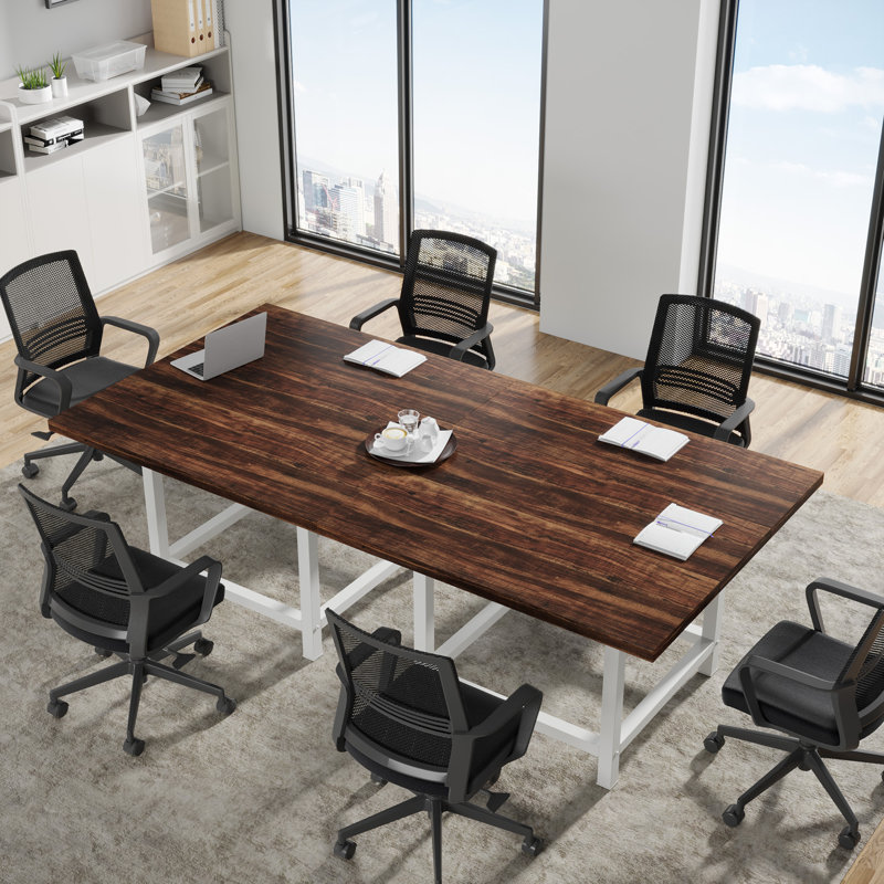 Square Conference Table, Dark Oak/White, 73.7cm H x 99.1cm W x 99.1cm D
