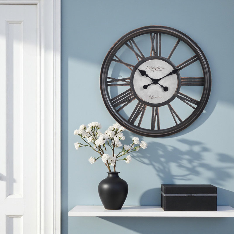 Clocks, Round, Wall Clock, Transitional, 17.58'' W X 17.58'' H X 1.85'' D, Black/White