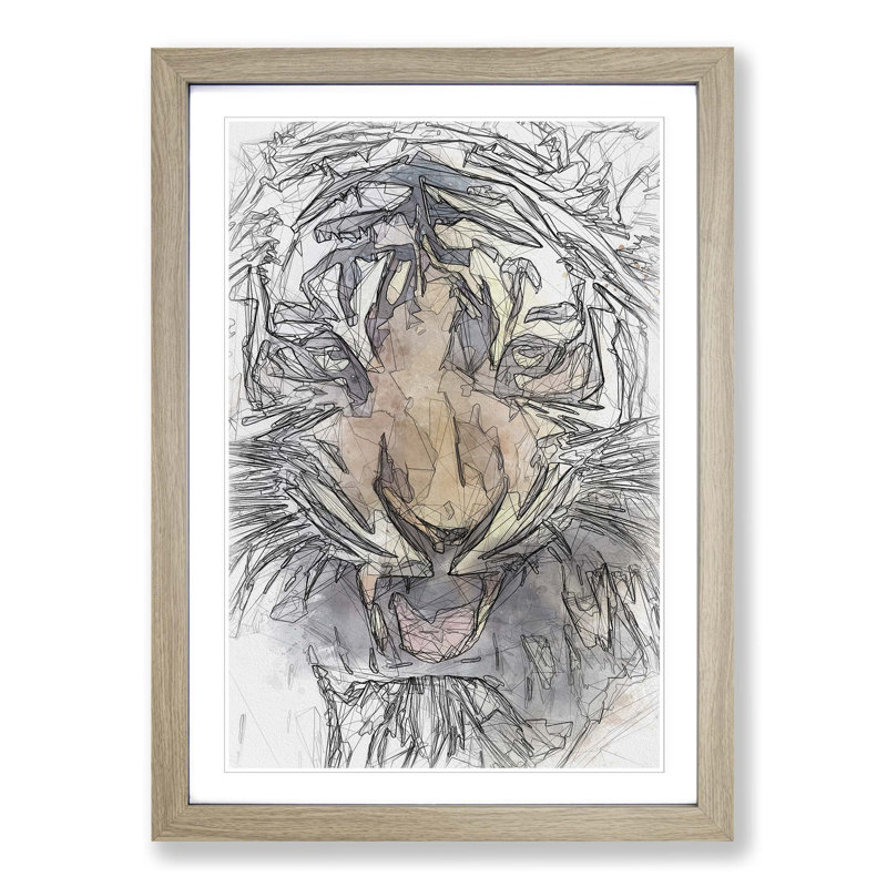 Prowling Tiger in Abstract - Picture Frame Graphic Art Print, Oak, 76cm H x 50cm W x 2cm D