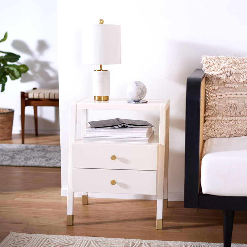 Luseane 2 - Drawer End Table, White/Gold