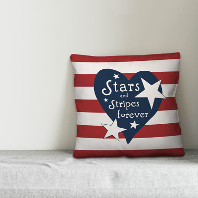  Stars and Stripes Forever Heart Indoor/Outdoor Square Pillow Cover & Insert