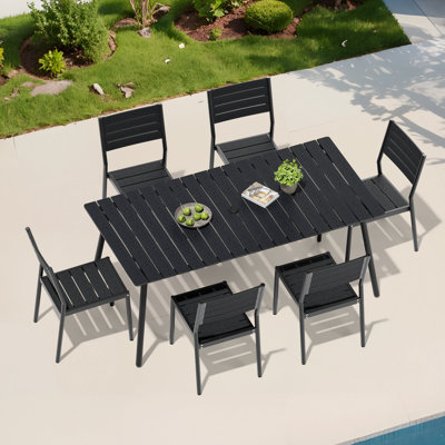 6-Person Aluminum Outdoor Dining Set With Umbrella Hole And Stackable Chairs