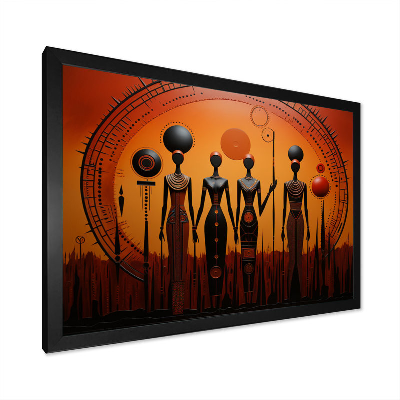 «African Tribal Rhythms I», art mural africain, H 16 po x l 32 po x P 1 po, Cadre simple noir