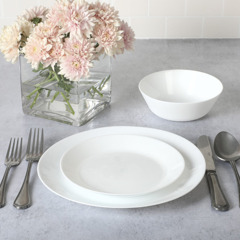White Round Glass Dinnerware Set for 6