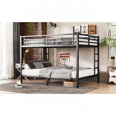Metal Queen Over Queen Bunk Bed For Teens And Adults,Space-Saving/Noise Reduced/No Box Spring Needed, Black