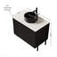 Meuble-lavabo de salle de bain 30 po avec lavabo, armoire de rangement autoportante avec 2 portes, lavabo rond en céramique noire avec motif en pierre et comptoir en pierre frittée blanc de Carrare, sans robinet, couleur noire