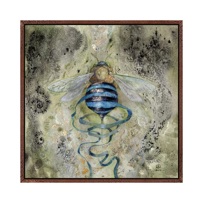 Blue Bee by Stephanie Law - Print on Canvas, 66.04 cm H x 66.04 cm W, Classic Brown Wood Framed