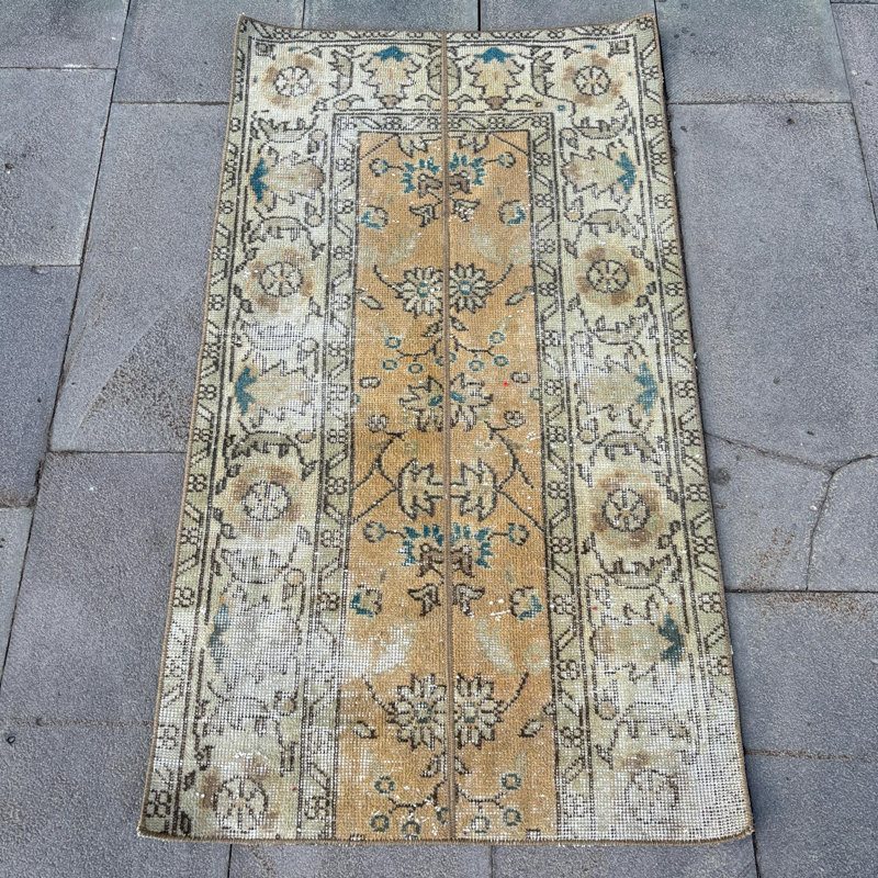 Tapis de couloir turc unique avec motif floral complexe
