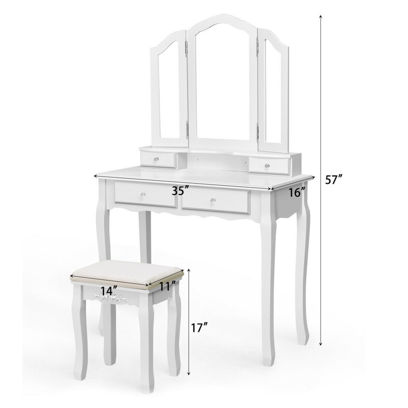 Ensemble coiffeuse avec tabouret et miroir Doursounian, Blanc