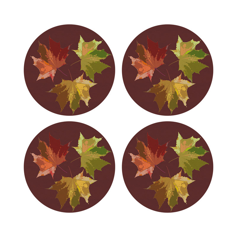 Autumn Leaves Vegan Leather Round Pebble Placemat, Porto