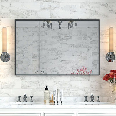 Glossy Black 40X30inch Bathroom Mirror - Rectangular Metal Frame Beveled Edge Design Clear Reflection, Rust- Construction, Easy To Install Promptly Wall Hd Rust , Simple Installation Within A Brief