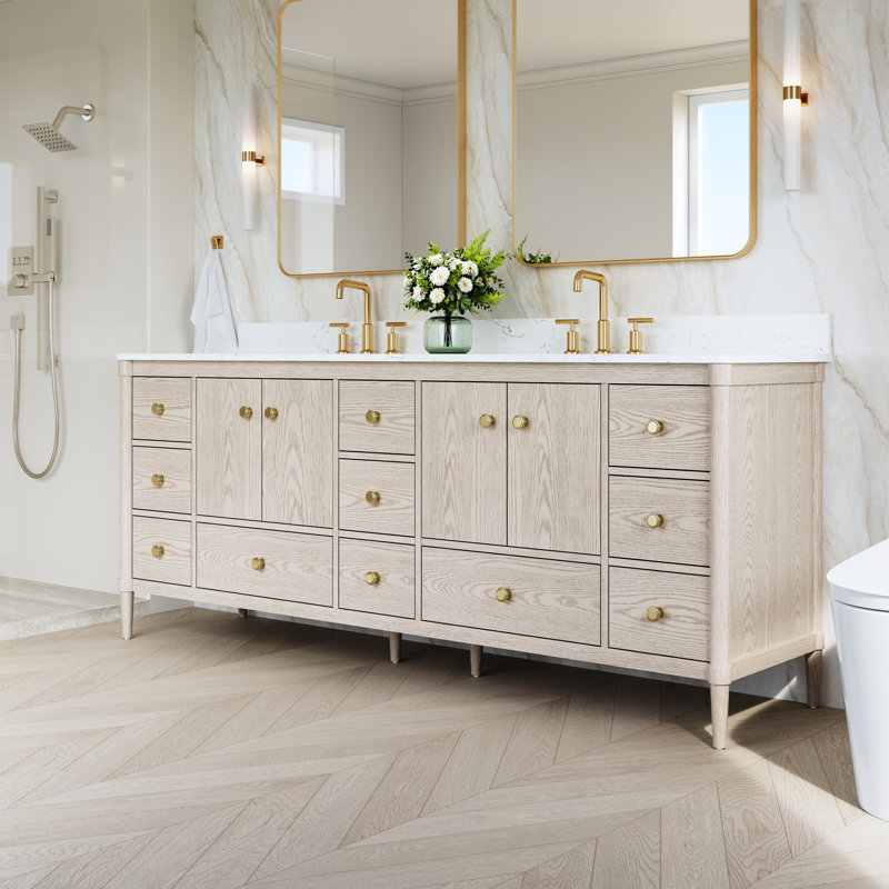 Gabby 84" Solid Wood Double Sink Bathroom Vanity With Carrera Quartz Top, 84"