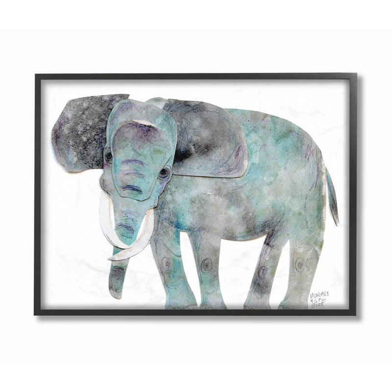 «Cutout Collage Elephant», art encadré, Giclée encadrée noir minuit, H 14 po x l 11 po x P 1,5 po