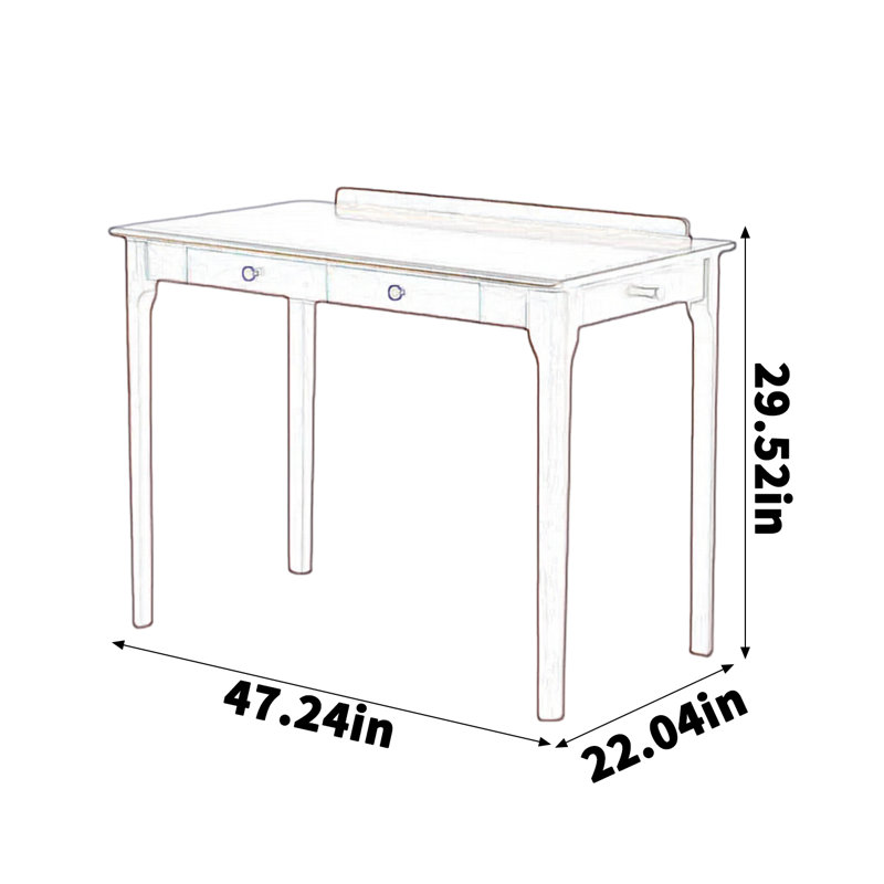 Bureau à double tiroir de couleur noyer massif, H 29,52 po x l 47,24 po x P 22,04 po
