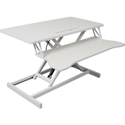 Sit To Stand Workstation, White Standing Laptop Desk With Adjustable Height, Gas Spring And Keyboard Tray For Seamless Transition Tray, Height Workstation Precise Changes