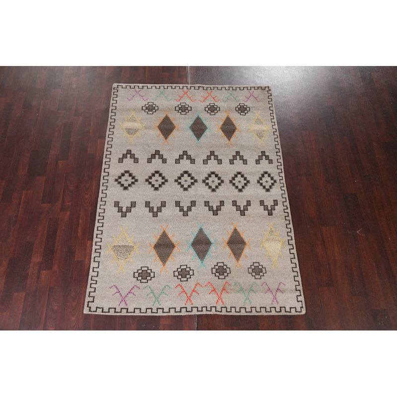 Tapis oriental tribal à motif géométrique marocain 5 x 7