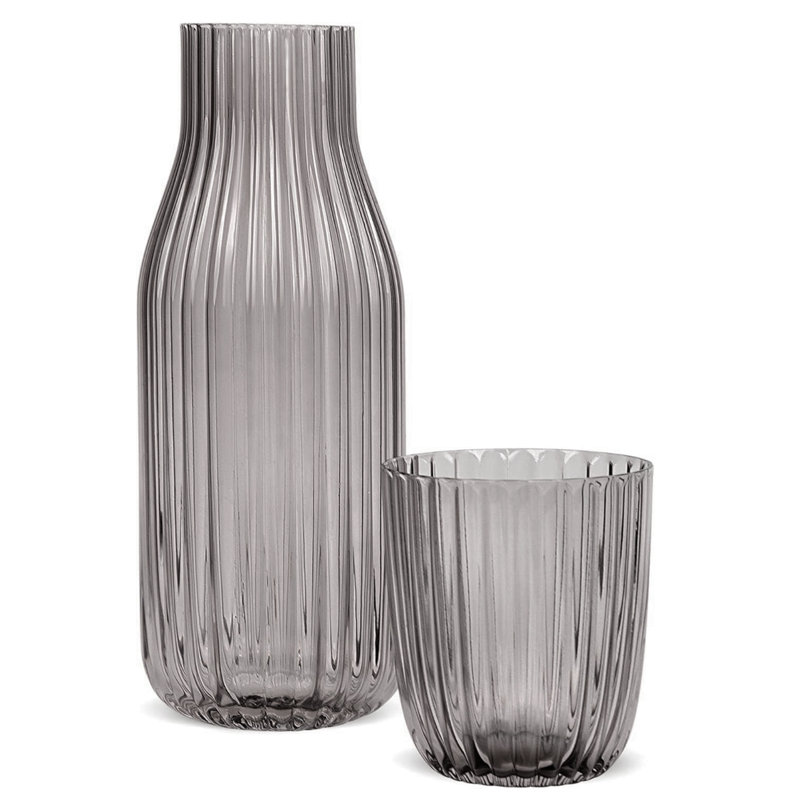 2-Piece Ribbed Carafe and Cup Set, Smoke