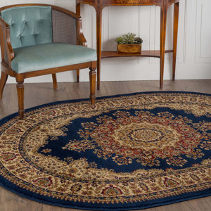 clarence oriental navy blue/beige area rug