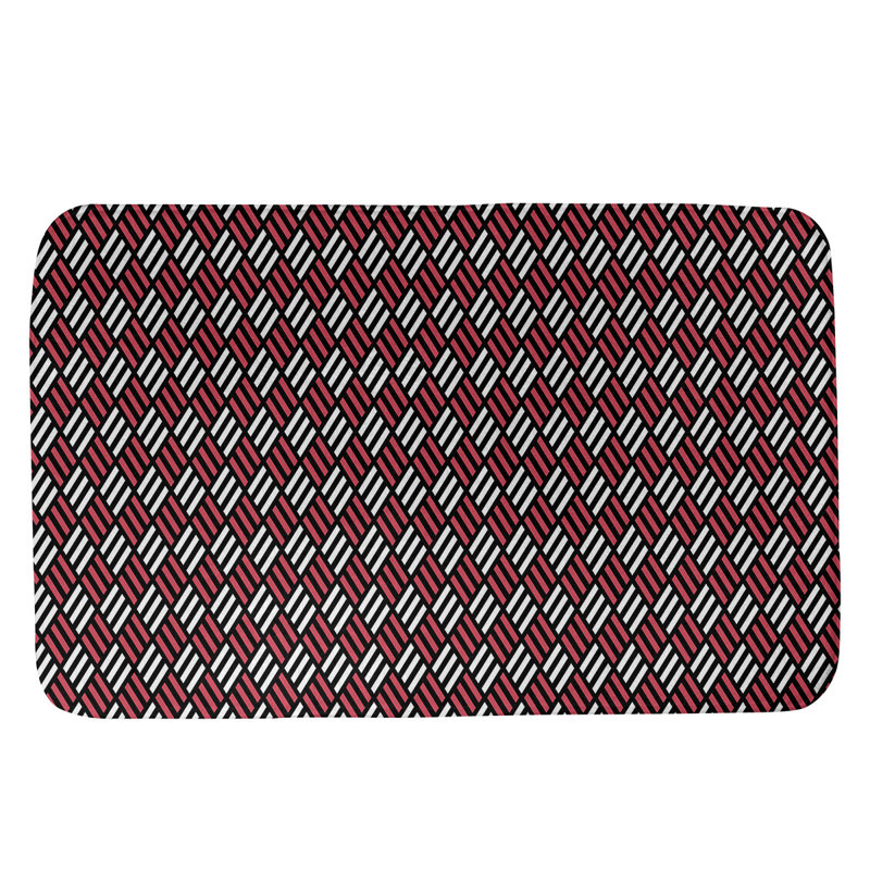 Tapis pour salle de bain diamants Kitterman, l 21 po x L 34 po, Noir / Rouge