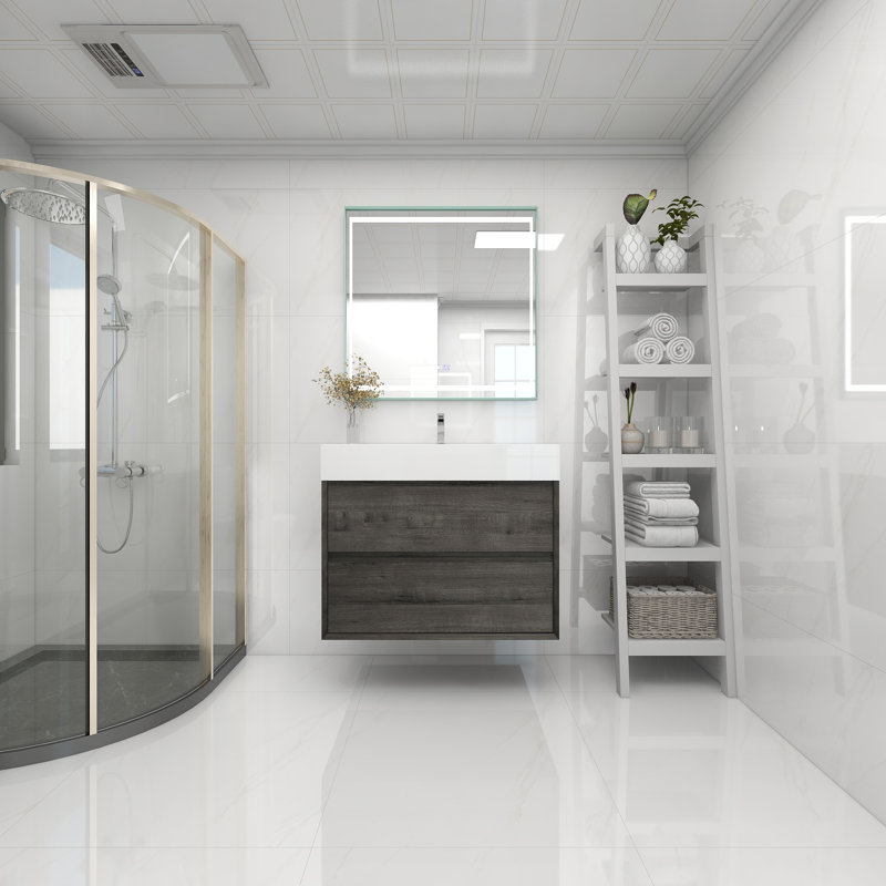 Meuble-lavabo mural simple 36 po, Chêne fumé