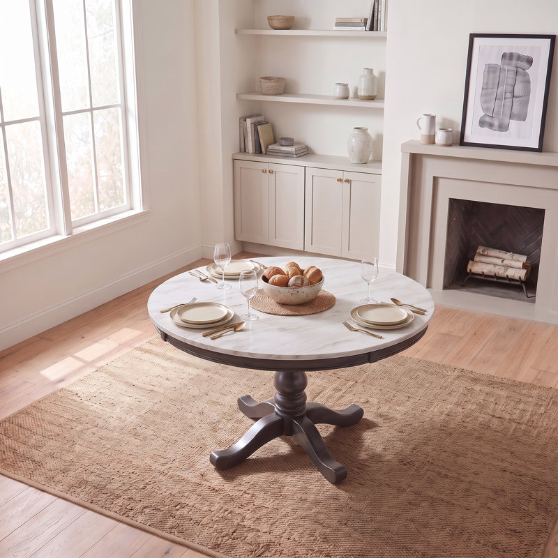 Table de salle à manger ronde moderne en bois massif gris, panneau de fibres à densité moyenne, pour la cuisine, assemblage facile