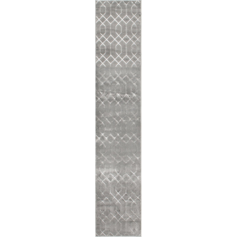 Glam Geometric Gray Silver Area Rug, Runner 2' x 10'
