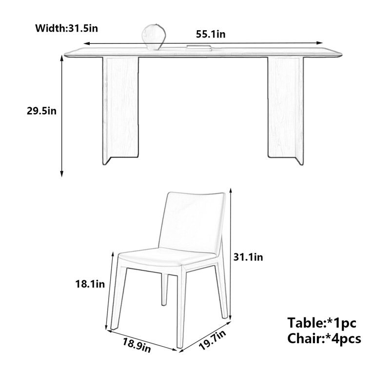 Retro Rock Board Long Dining Table, 29.5"H x 55.1"L x 31.5"W