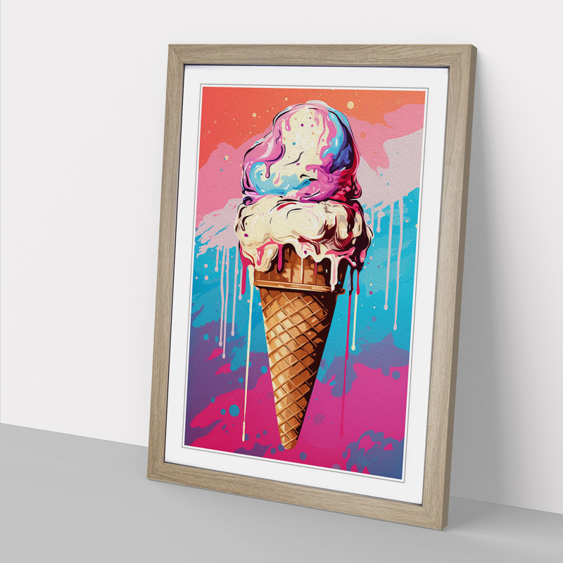Ice Cream Pop Art - Framed Print, 34cm H x 25cm W x 2cm D, Oak