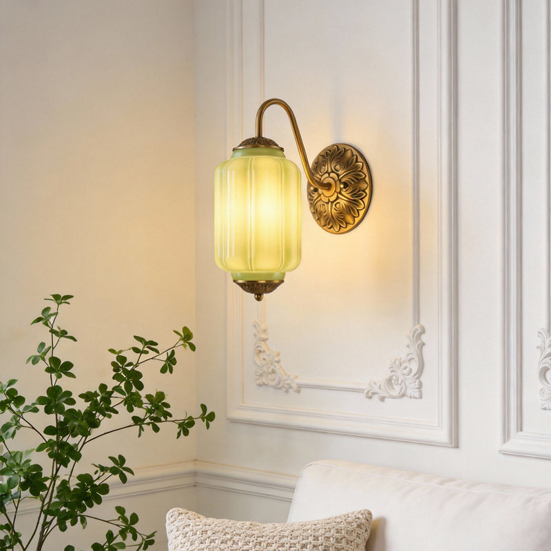 Appliques murales à bras 12,9 po (H) rétro avec abat-jour en verre vert lait pour la chambre à coucher, le salon et le couloir