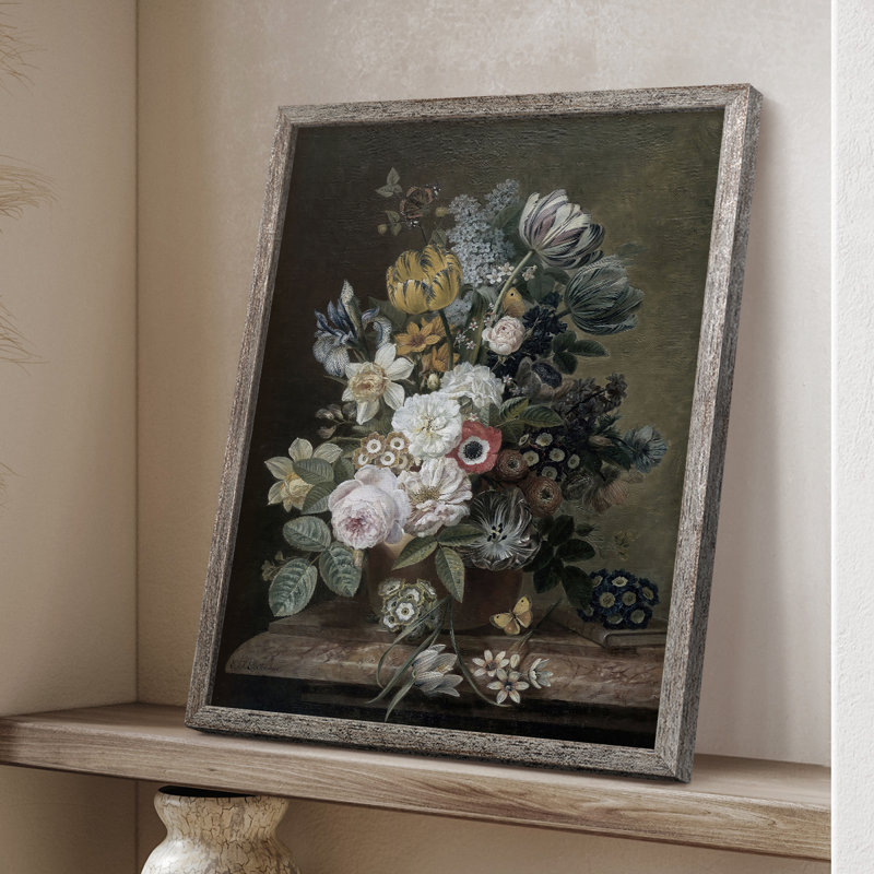 Reproduction florale vintage encadrée Lxxx - bois massif, H 11 po x l 9 po