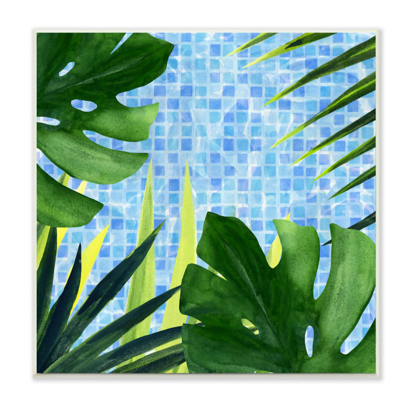 Verdure piscine tropicale avec carreaux bleu Aqua par Annie Warren-impression d’art graphique, Bois naturel