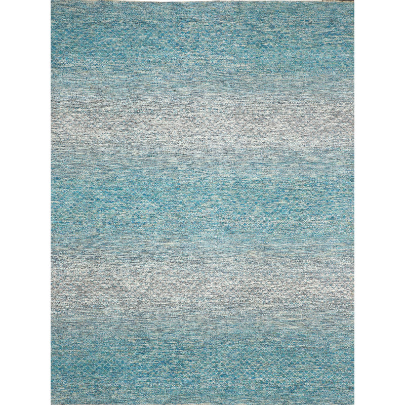 Tapis turquoise et sable noué à la main de haute qualité, Rectangle 9 pi x 11 pi 11 po