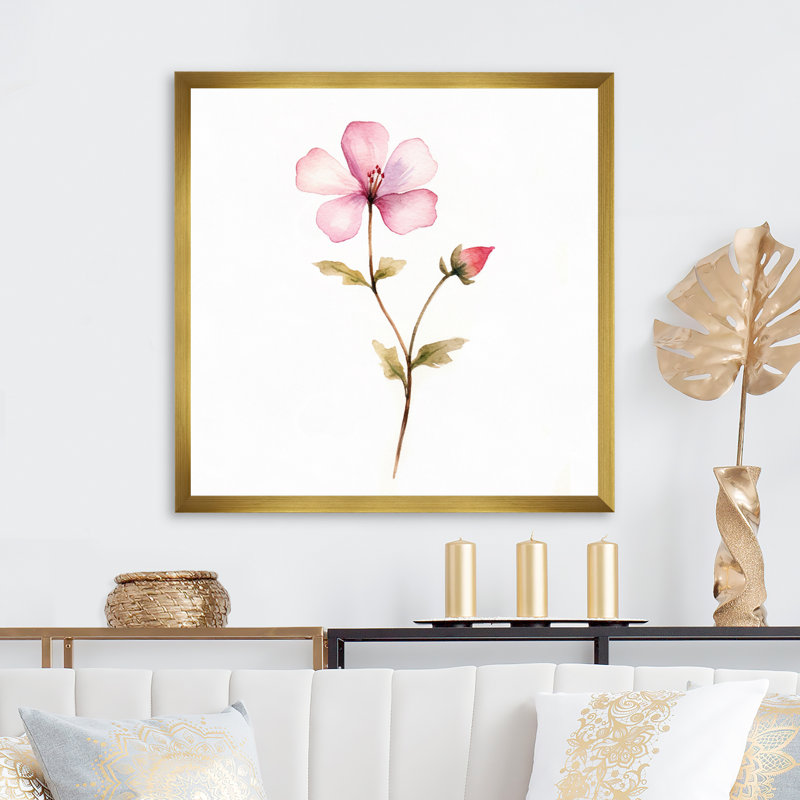 Décoration murale isolée fleur de pensée rose avec bourgeon - fleurs sauvages, H 24 po x l 24 po x P 1 po