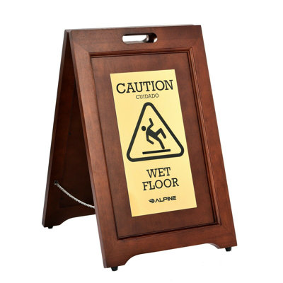 24 in. 2-Sided Plated Wooden Bilingual Wet Floor Sign